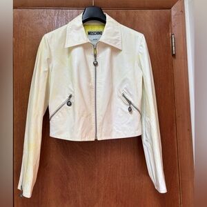 NWOT Moschino White Jean Jacket with Collared Neckline Made in Italy
